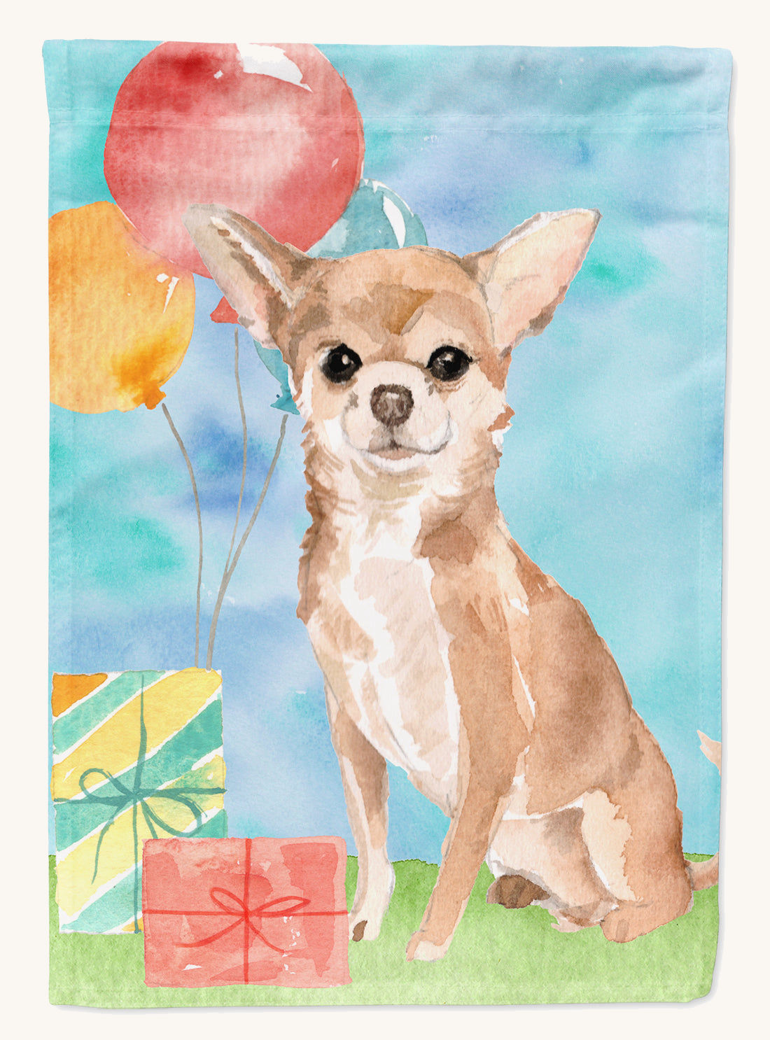 Hand-illustrated Happy Birthday Chihuahua Garden Flag