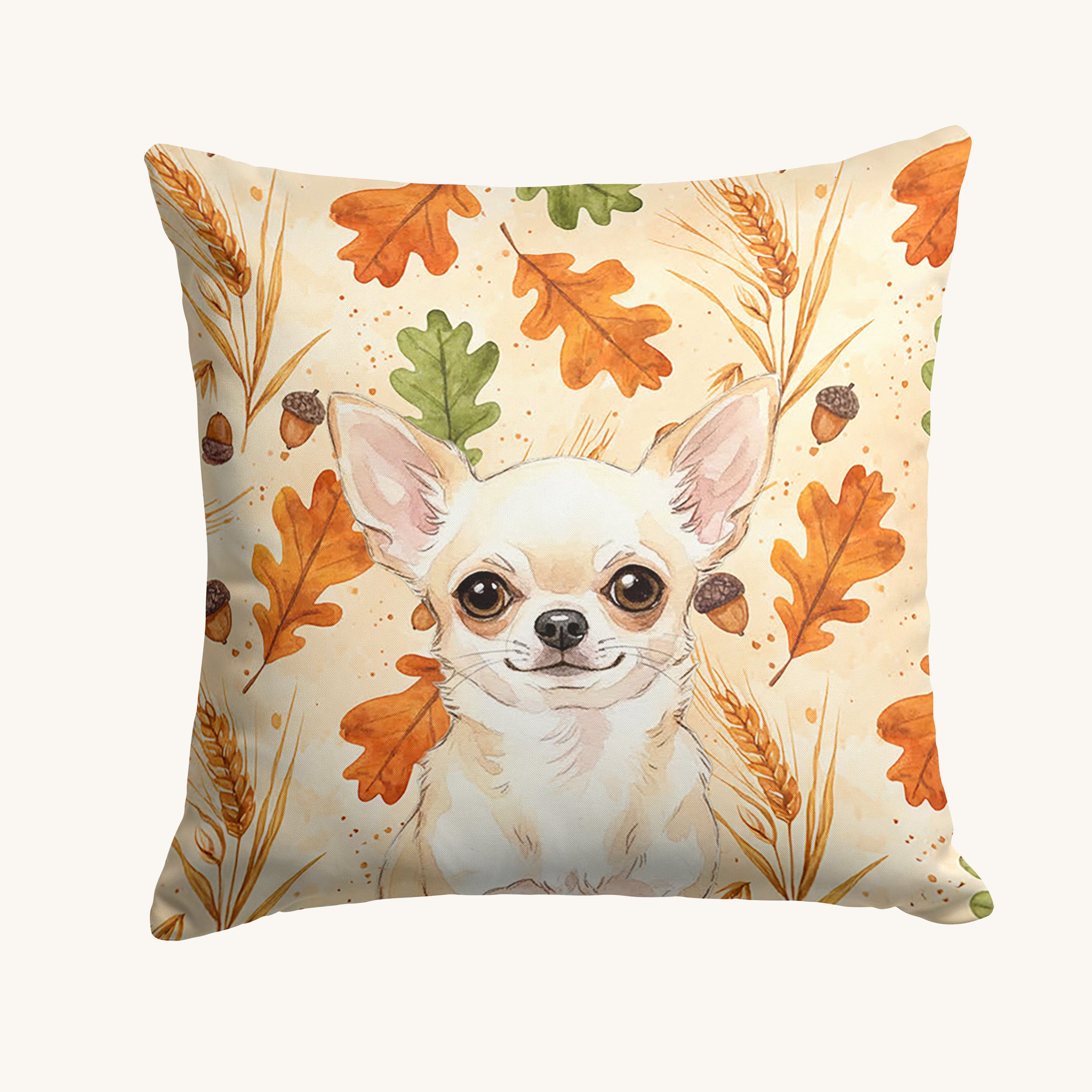 Hand-illustrated Heirloom Fall Cream Chihuahua Throw Pillow