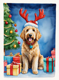 Hand-illustrated Labradoodle Christmas Reindeer House Flag