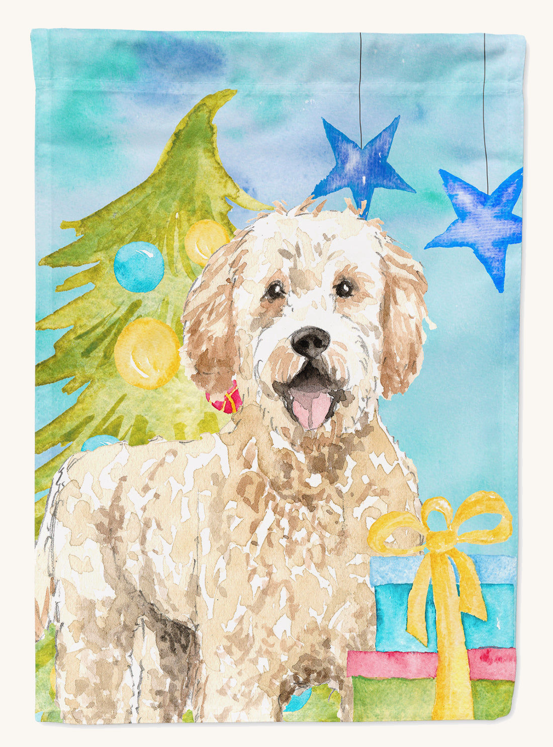 Hand-illustrated Labradoodle Christmas Tree Garden Flag