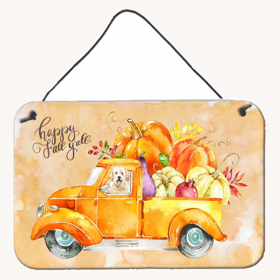 Hand-illustrated Labradoodle Fall Harvest Metal Sign
