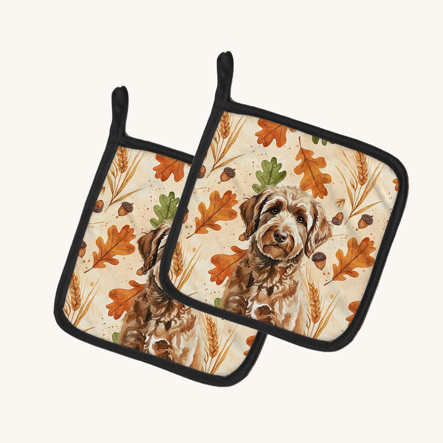 Hand-illustrated Labradoodle Fall Harvest Pot Holders