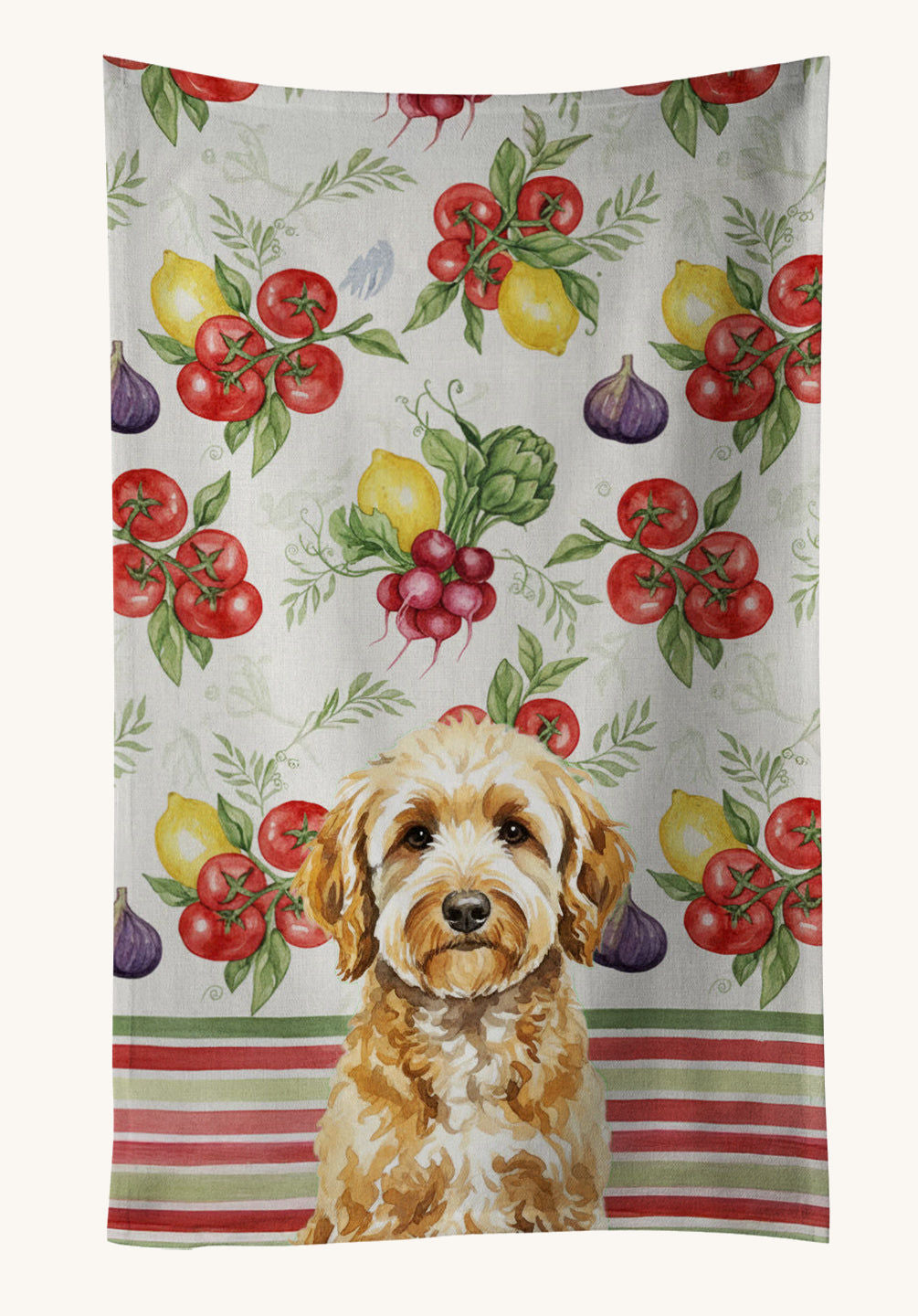 Hand-illustrated Labradoodle Garden Vegetables Kitchen Towel