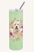 Hand-illustrated Labradoodle Green Flowers Tumbler