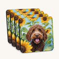 Hand-illustrated Labradoodle Sunflowers Coaster Set