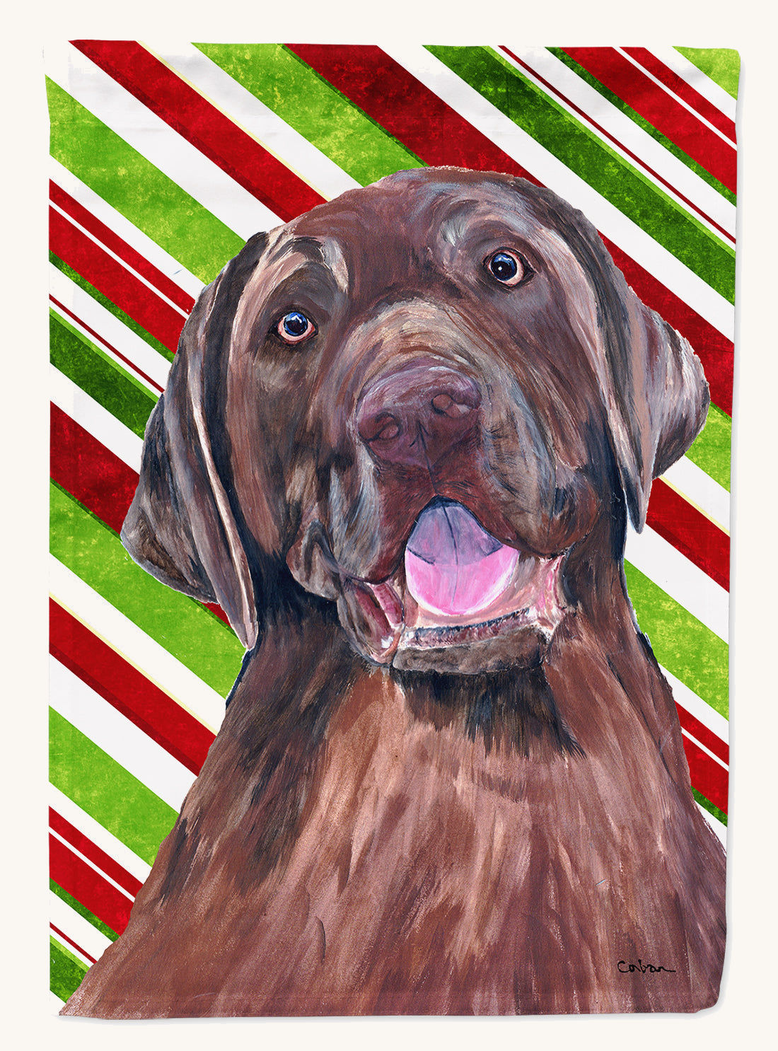 Hand-illustrated Labrador Candy Cane Christmas House Flag