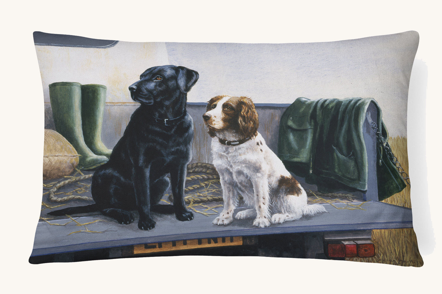 Hand-illustrated Labrador and Springer Spaniel Tailgate Throw Pillow