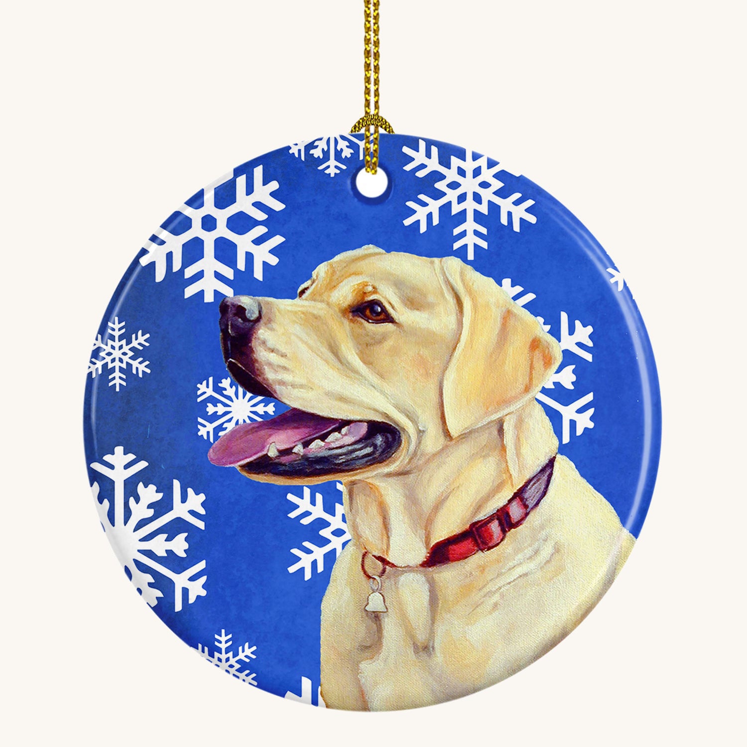 Hand-illustrated Labrador Winter Snowflakes Ceramic Ornament
