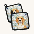 Hand-illustrated Lemon and White Beagle Coastal Sea Glass Pot Holders