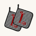 Hand-illustrated Letter L Houndstooth Monogram Pot Holder Pair