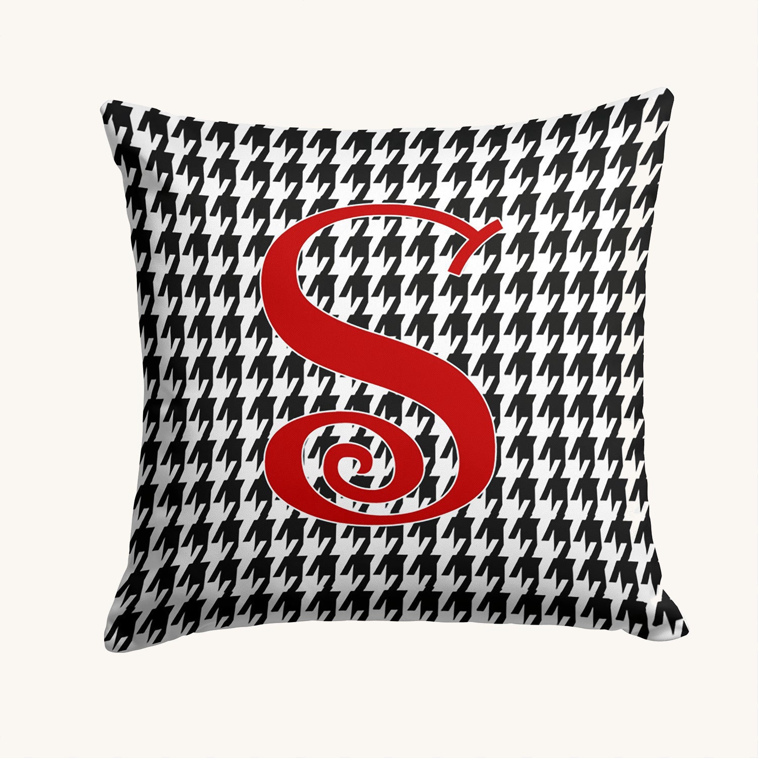 Hand-illustrated Letter S Houndstooth Monogram Throw Pillow