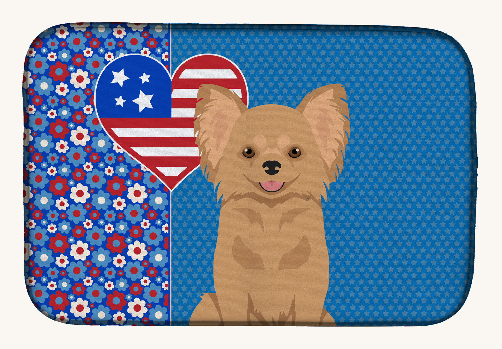 Hand-illustrated Longhaired Gold Chihuahua American Dish Drying Mat