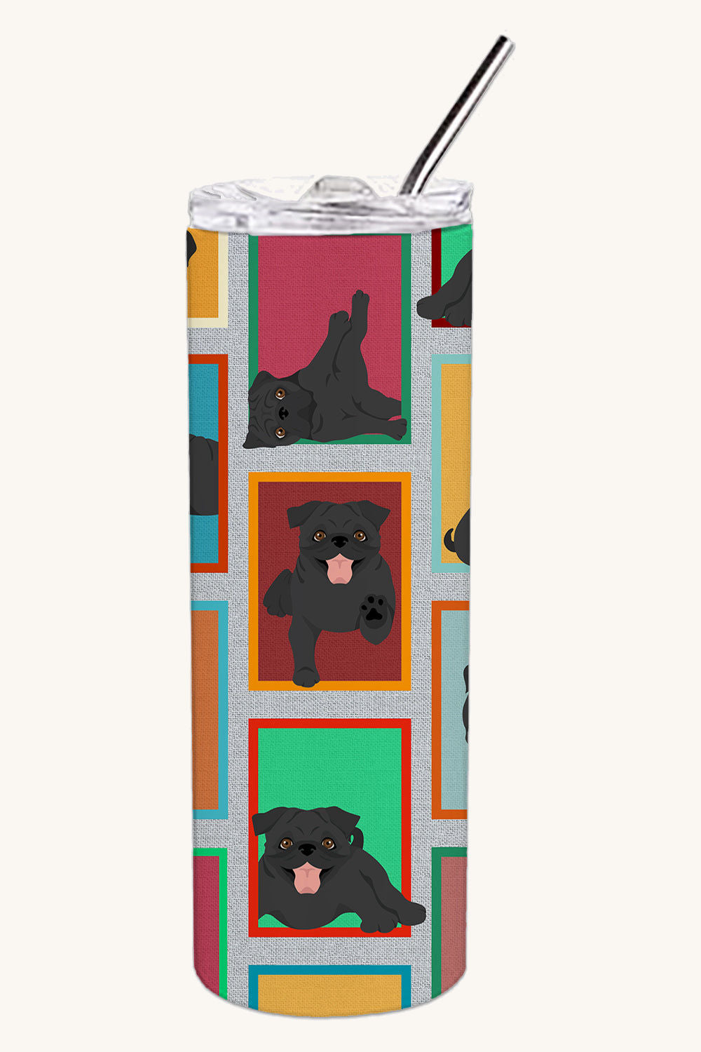 Hand-illustrated Lots of Black Pugs Stainless Steel Tumbler