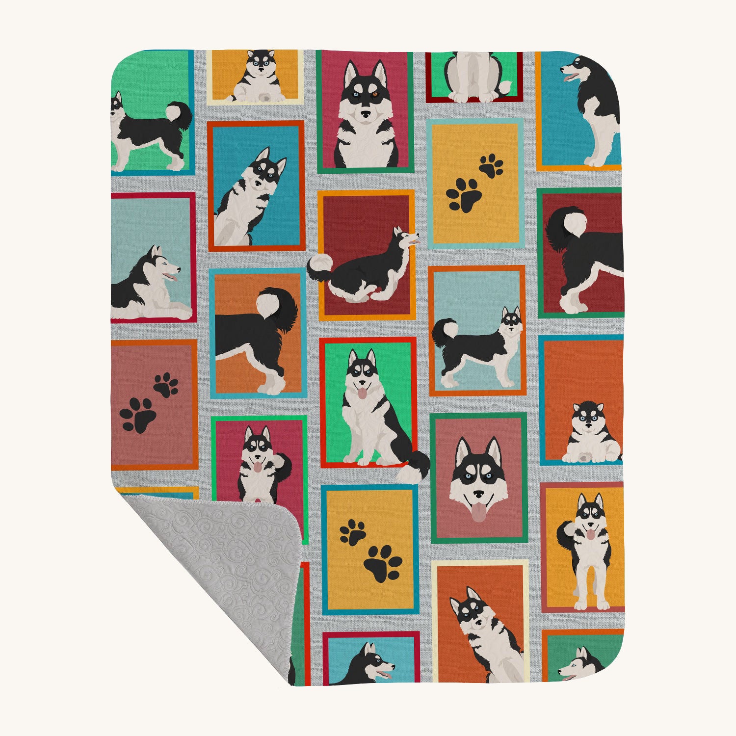 Hand-illustrated Lots of Siberian Husky Quilted Blanket