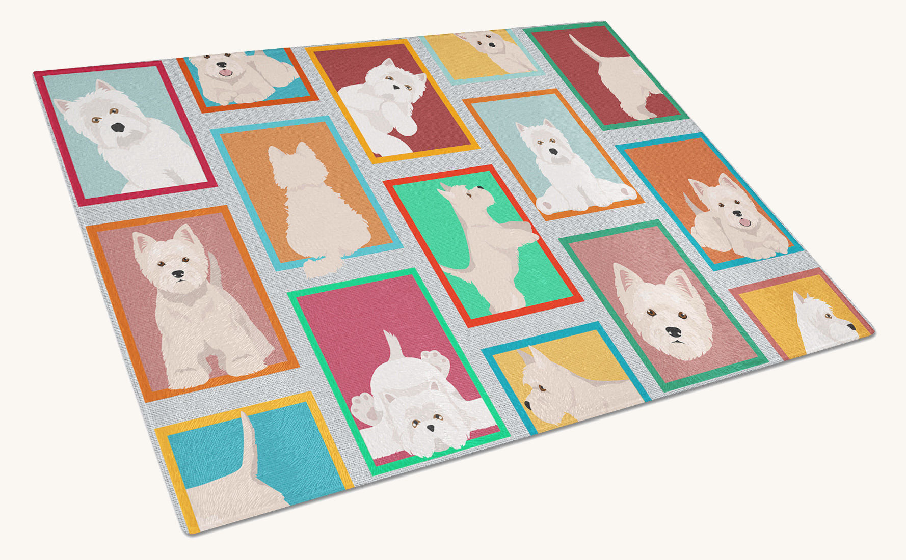 Hand-illustrated Lots of Westies Glass Cutting Board