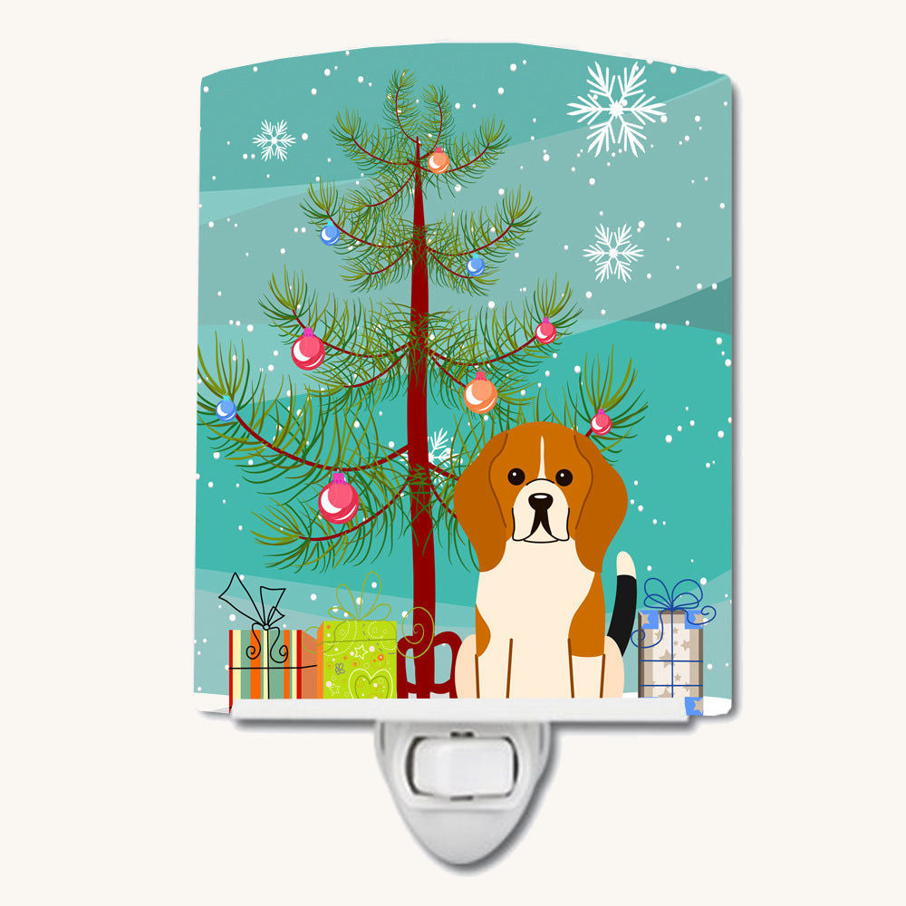 Hand-illustrated Merry Christmas Tree Beagle Tricolor Ceramic Night Light