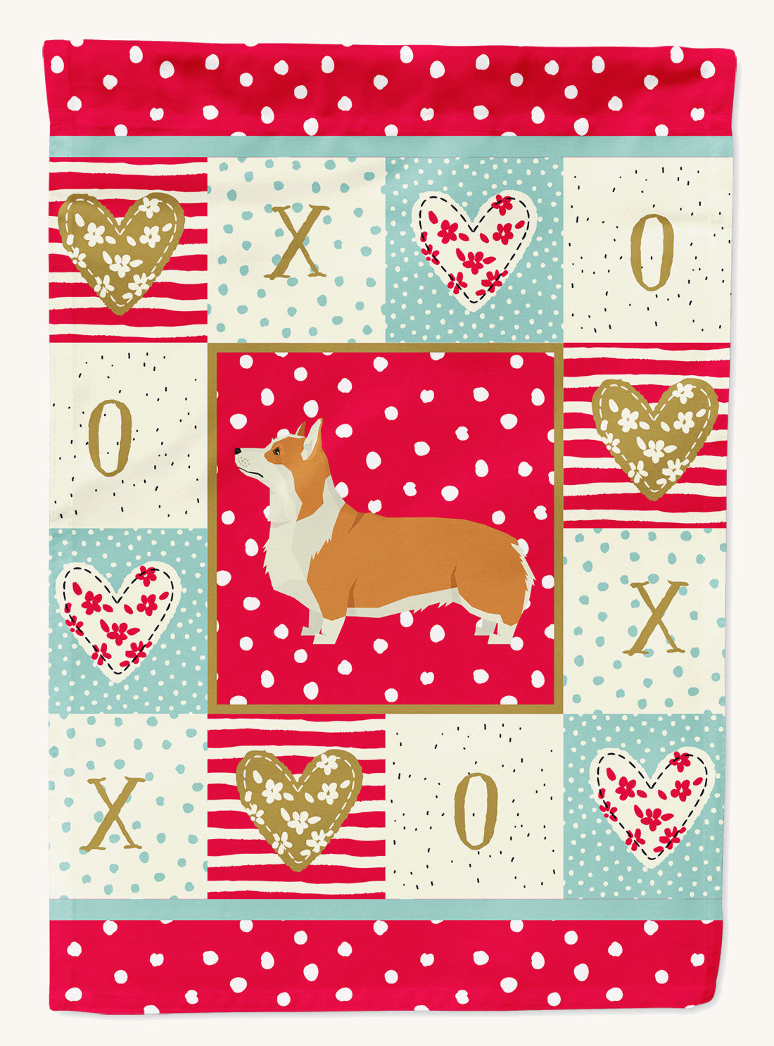 Hand-illustrated Pembroke Corgi Love House Flag