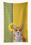 Hand-illustrated Pembroke Corgi Summer Sunflowers Kitchen Towel