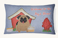 Hand-illustrated Pug Brown Dog House Throw Pillow