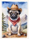Hand-illustrated Pug Cowboy Welcome House Flag