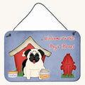 Hand-illustrated Pug Cream Dog House Aluminum Sign