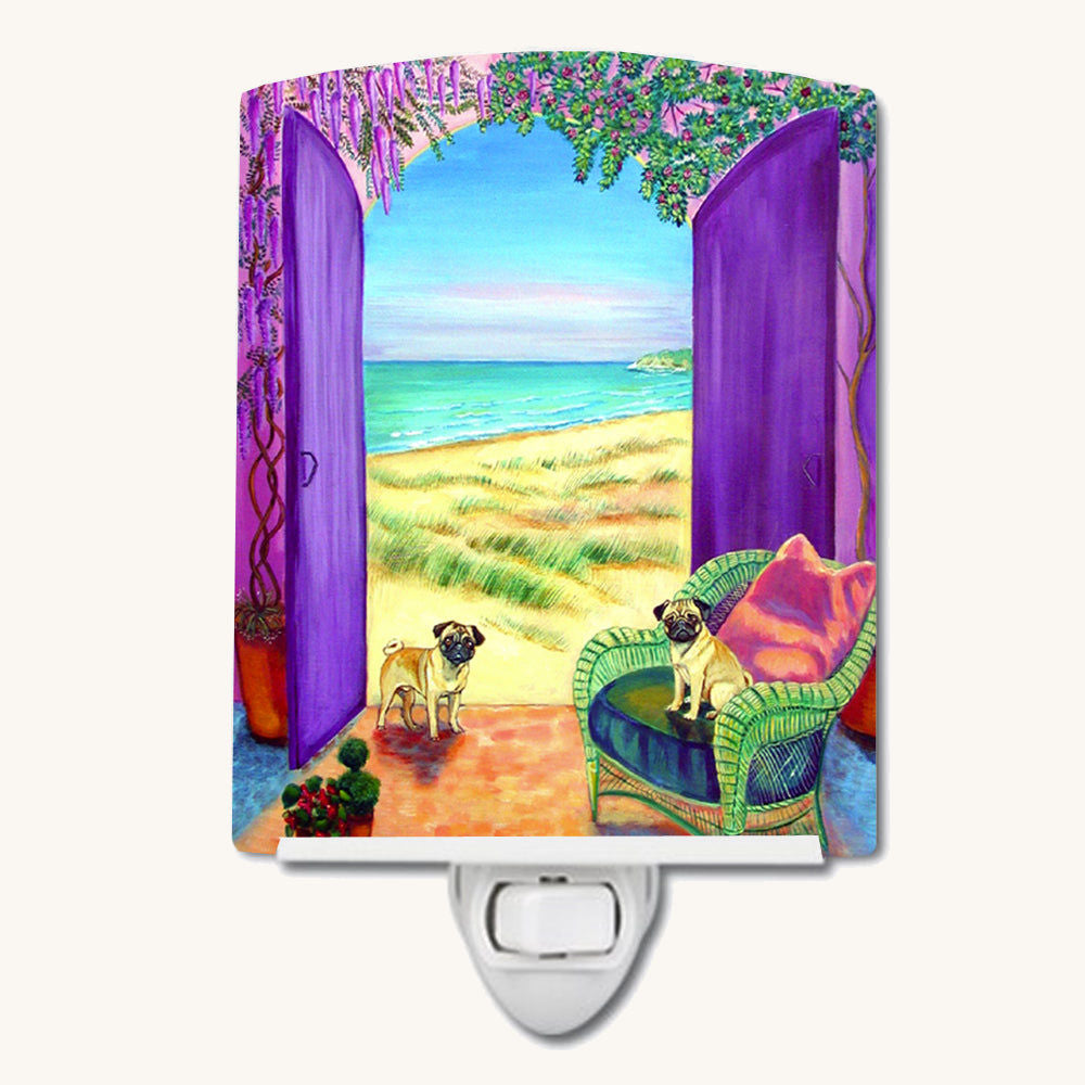 Hand-illustrated Pug Let's Go Outside Ceramic Night Light
