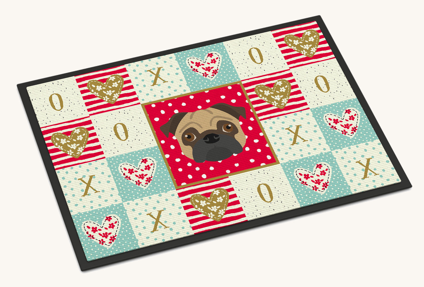 Hand-illustrated Pug Love Red Doormat