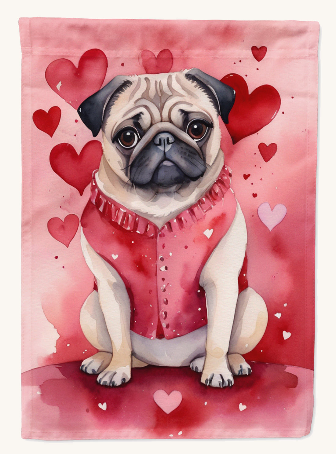 Hand-illustrated Pug My Valentine Garden Flag