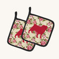 Hand-illustrated Pug Shabby Chic Yellow Roses Pot Holder Set