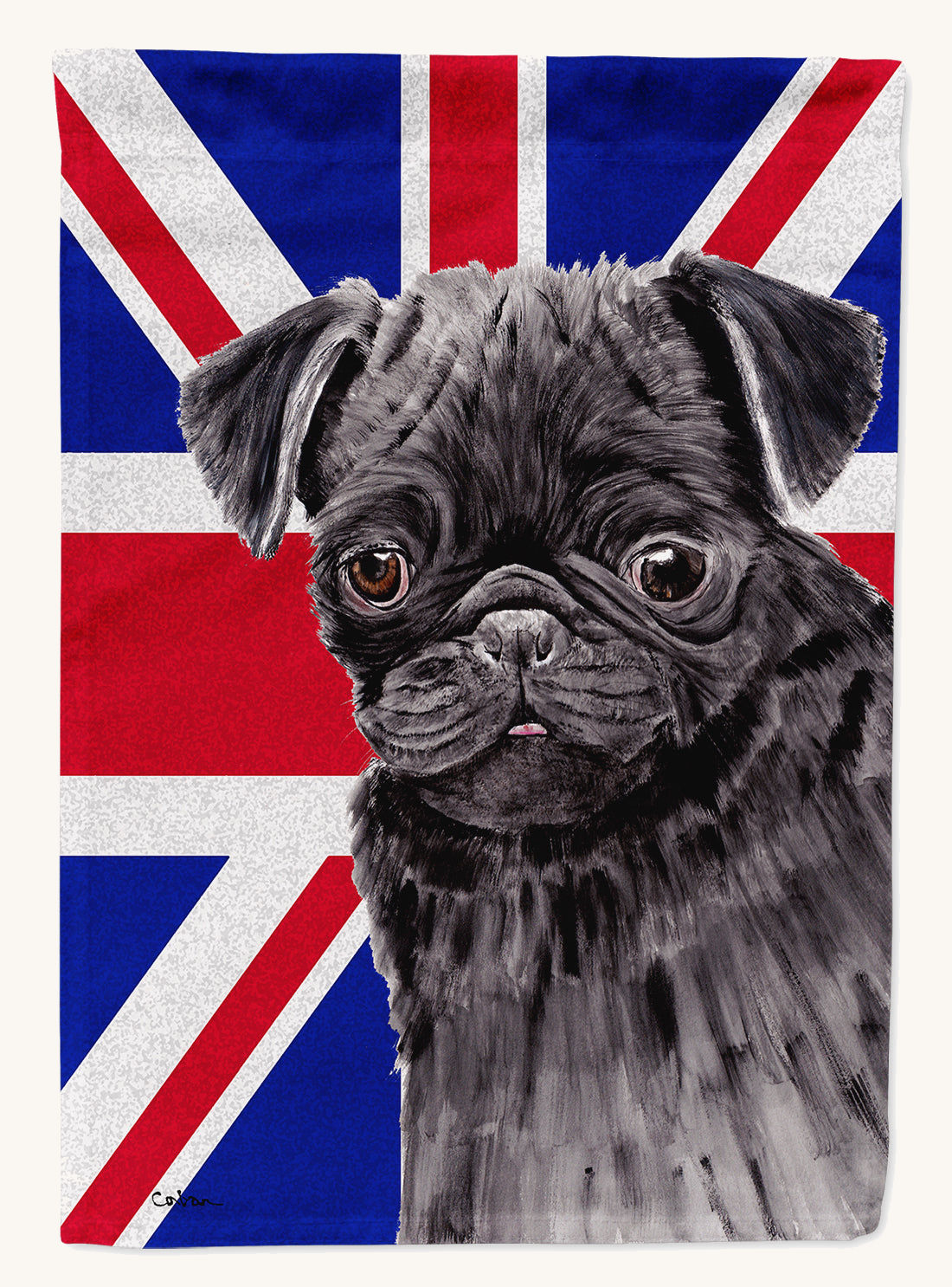Hand-illustrated Pug Union Jack British Flag Garden Flag
