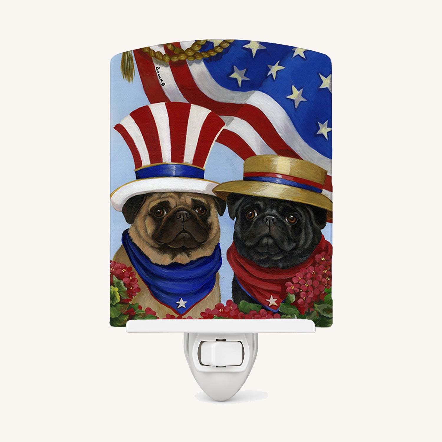 Hand-illustrated Pug USA Ceramic Night Light