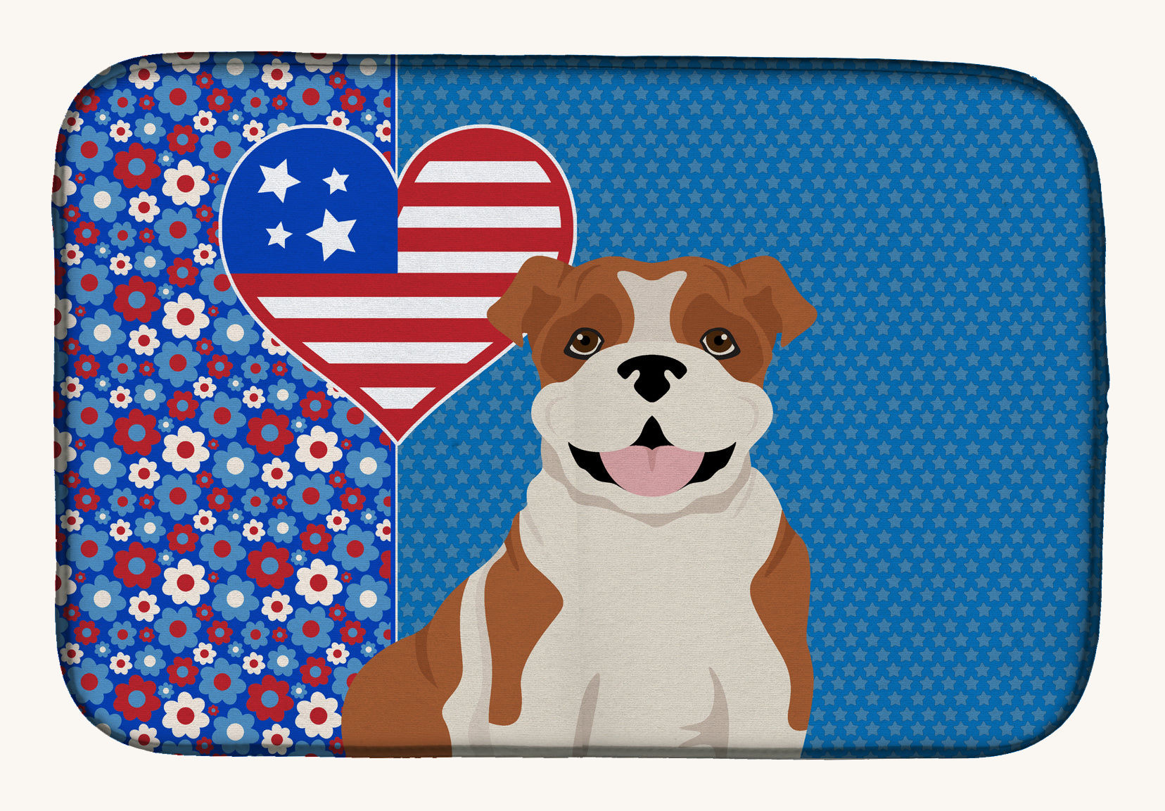 Hand-illustrated Red English Bulldog American Dish Drying Mat