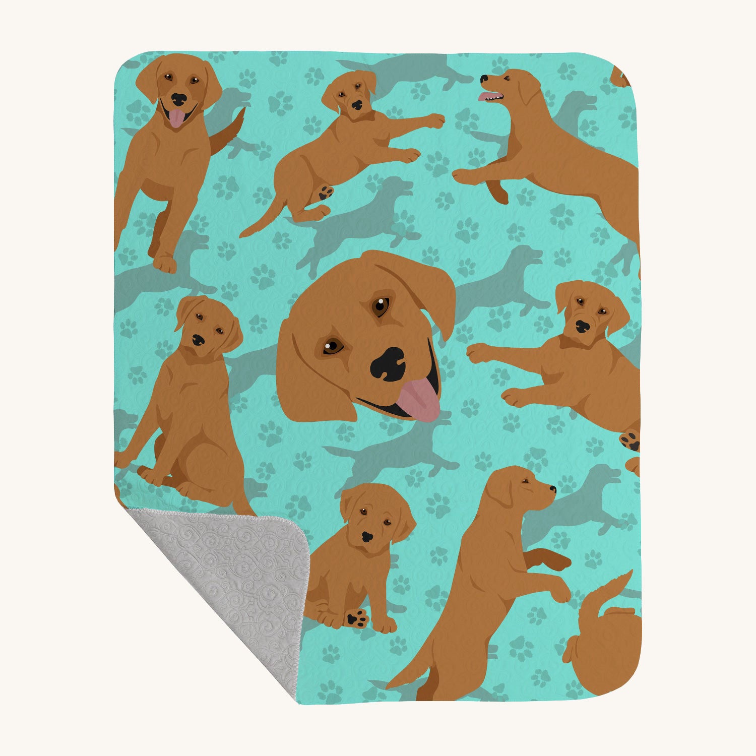 Hand-illustrated Red Fox Labrador Quilted Throw Blanket