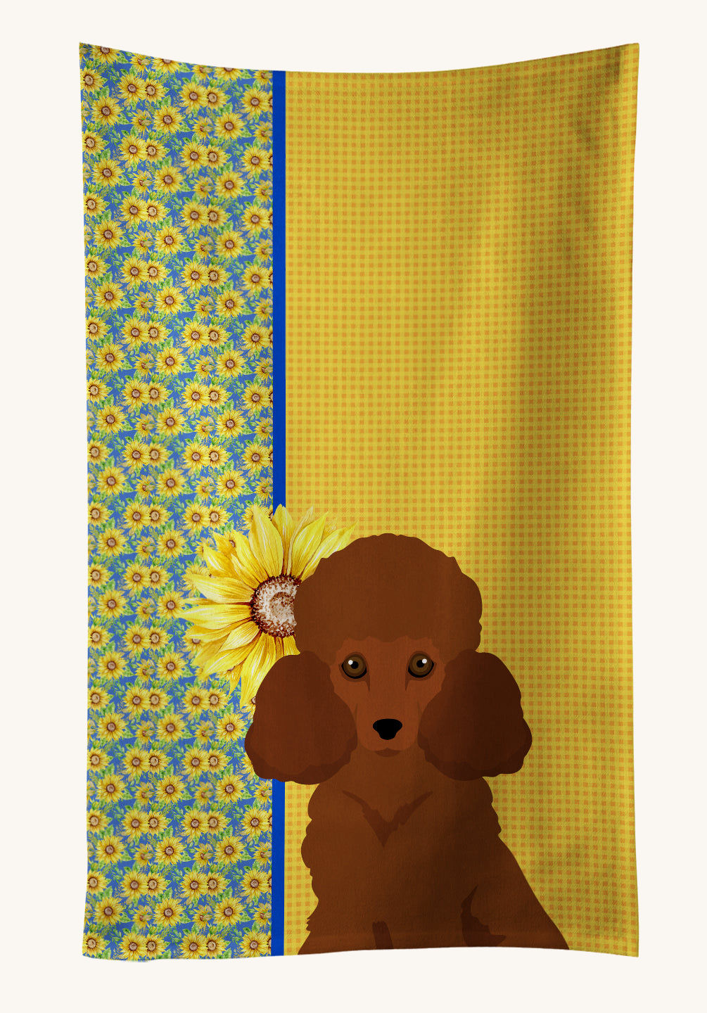 Hand-illustrated Red Poodle Summer Sunflowers Kitchen Towel