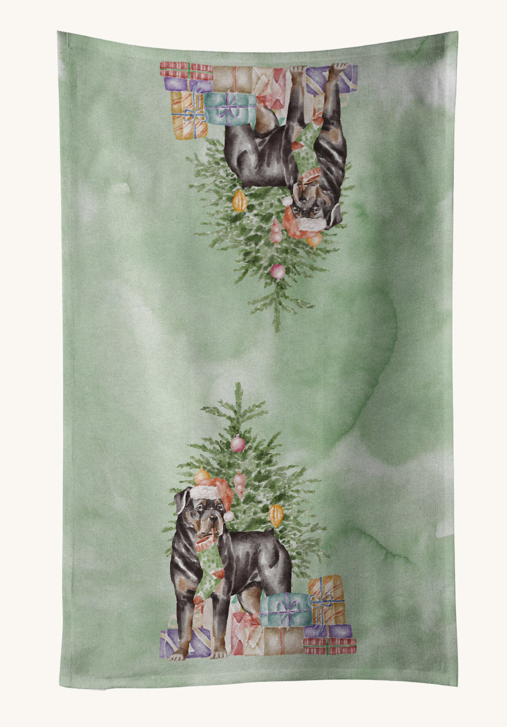 Hand-illustrated Rottweiler Christmas Veggie Kitchen Towel