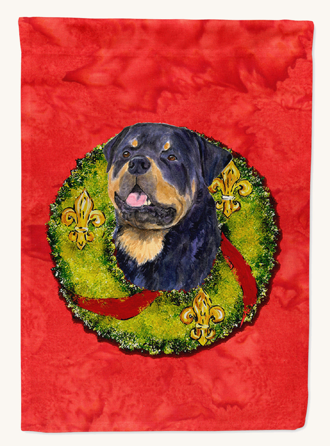 Hand-illustrated Rottweiler Christmas Wreath Garden Flag