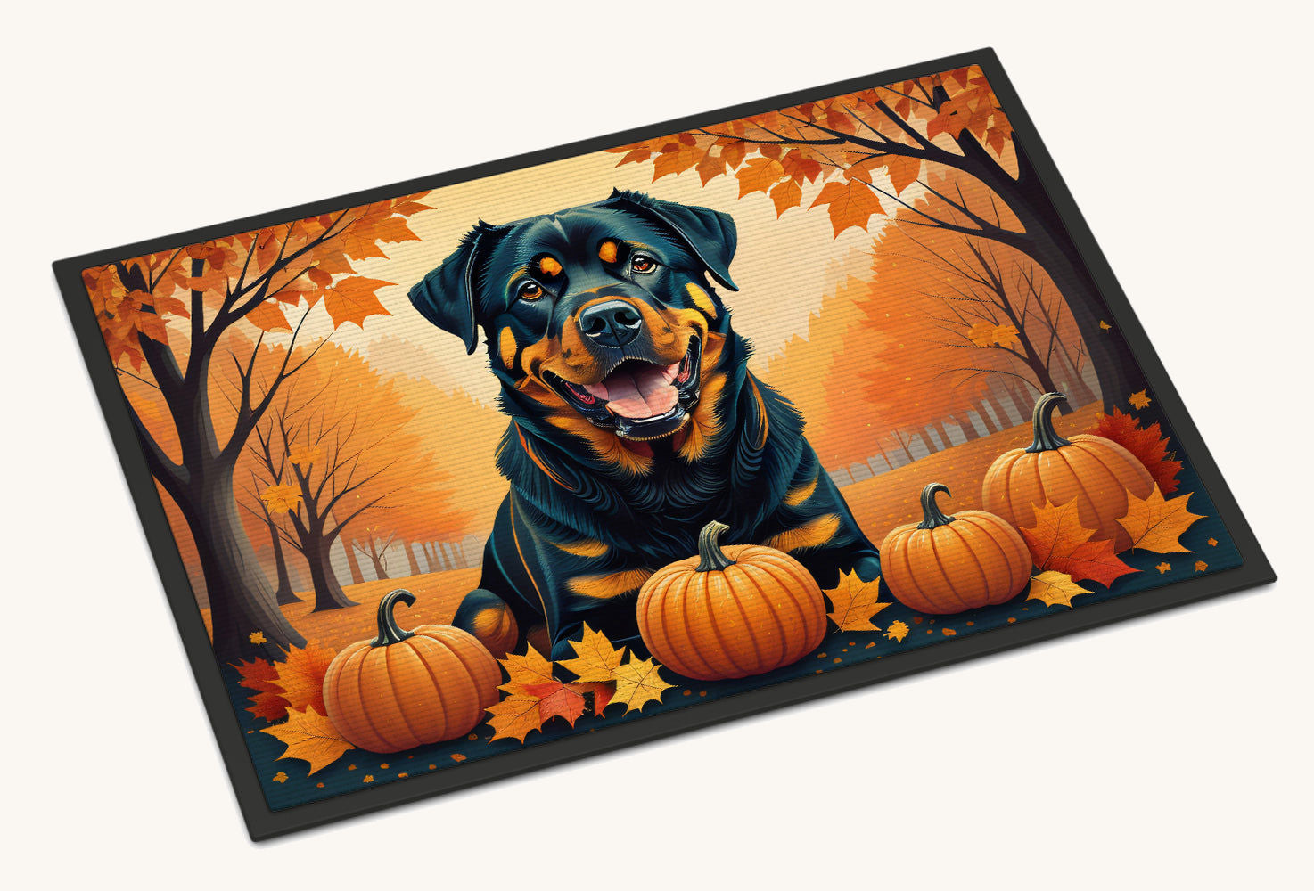 Hand-illustrated Rottweiler Fall Indoor Outdoor Doormat