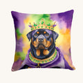 Hand-illustrated Rottweiler King of Mardi Gras Throw Pillow