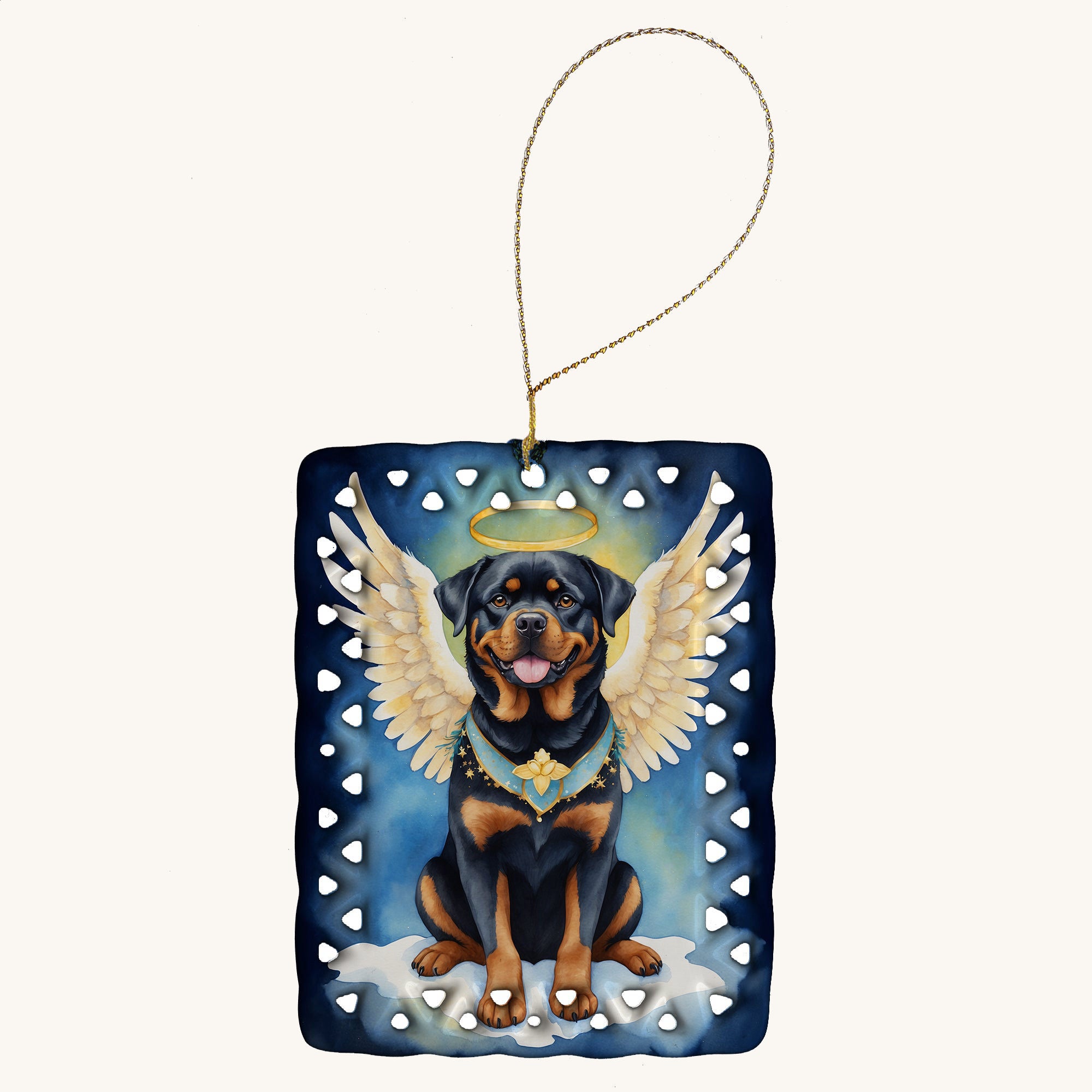 Hand-illustrated Rottweiler My Angel Porcelain Ornament