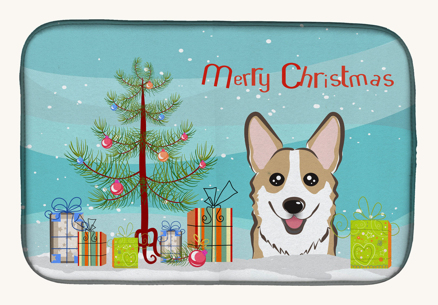 Hand-illustrated Sable Corgi Christmas Tree Dish Drying Mat