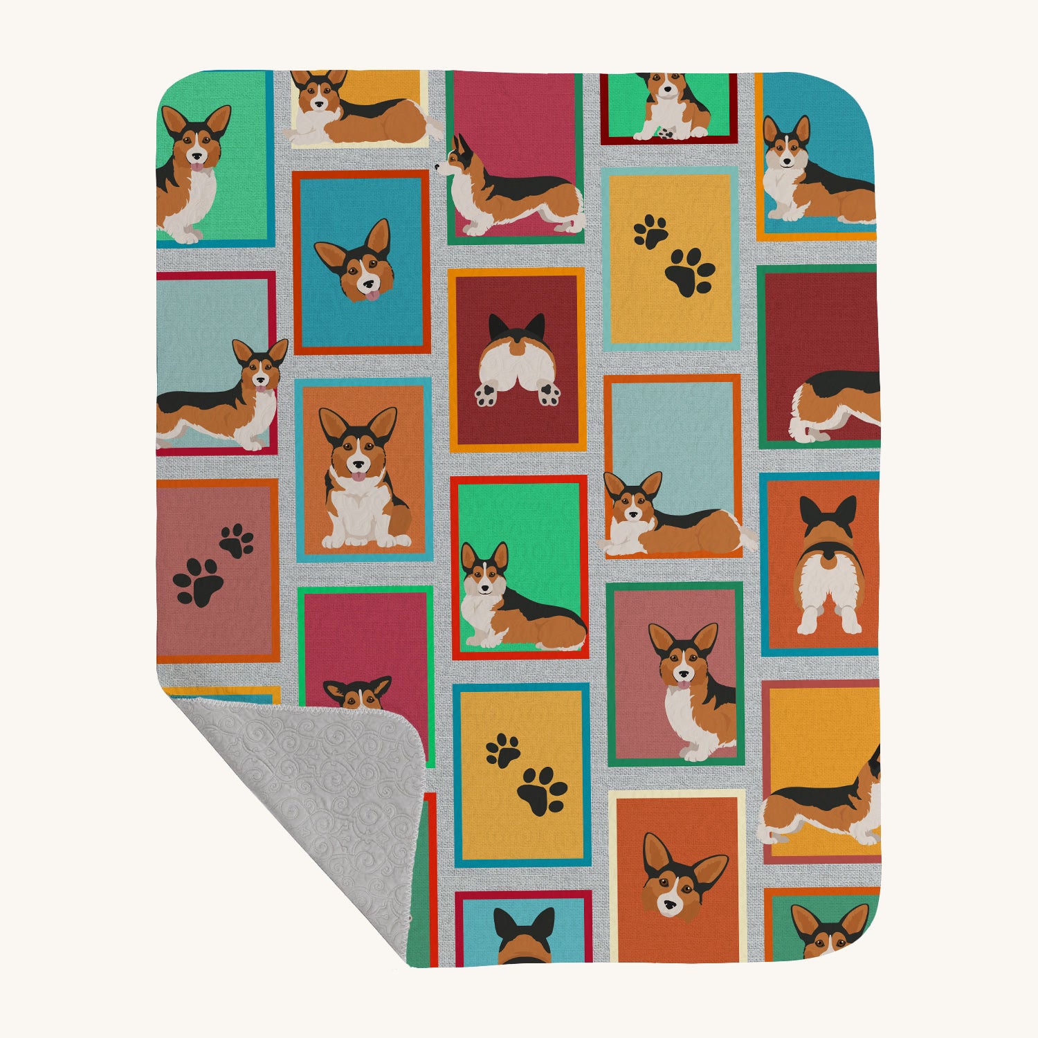 Hand-illustrated Sable Pembroke Corgi Quilted Throw Blanket
