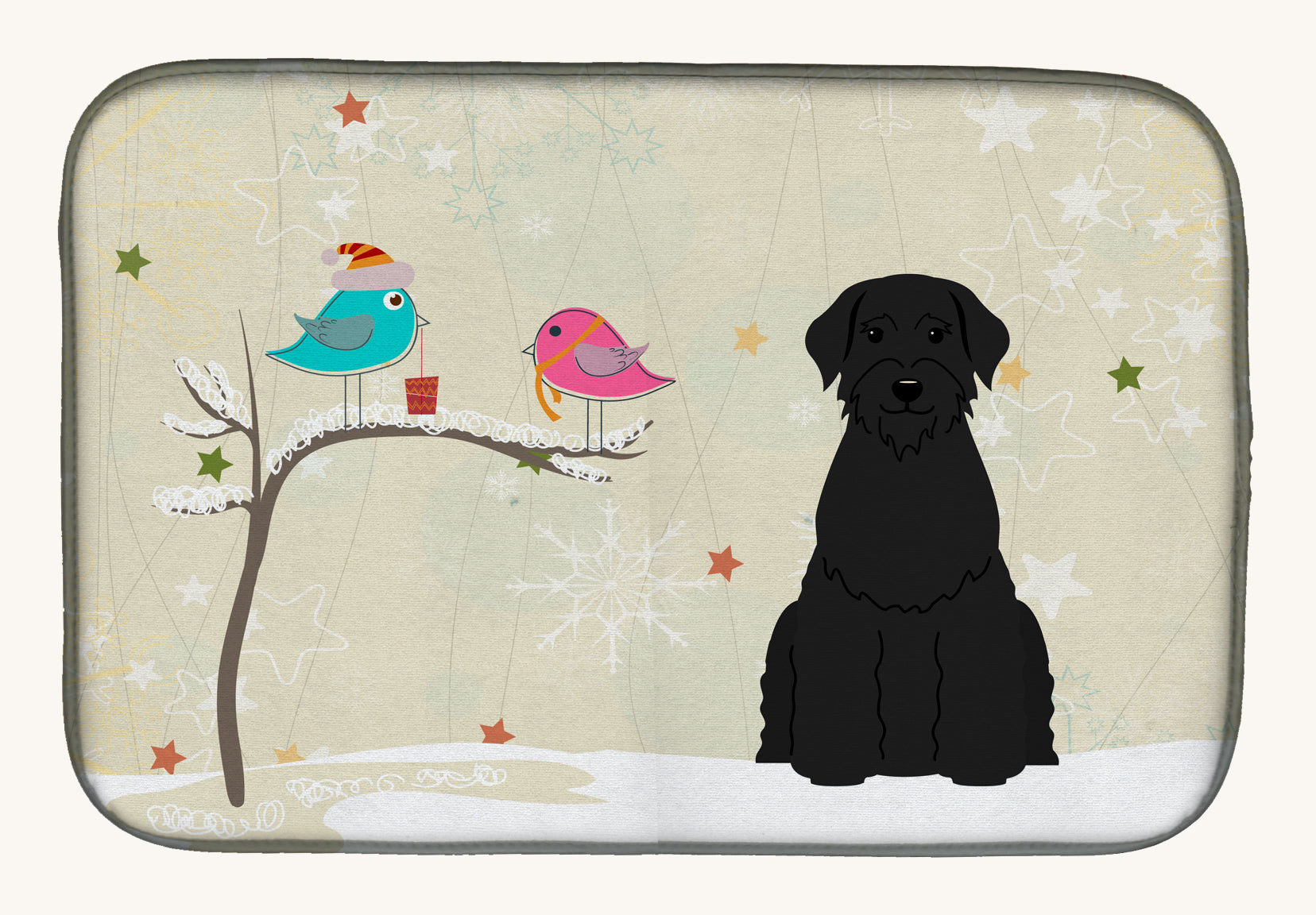 Hand-illustrated Schnauzer Christmas Presents Dish Drying Mat