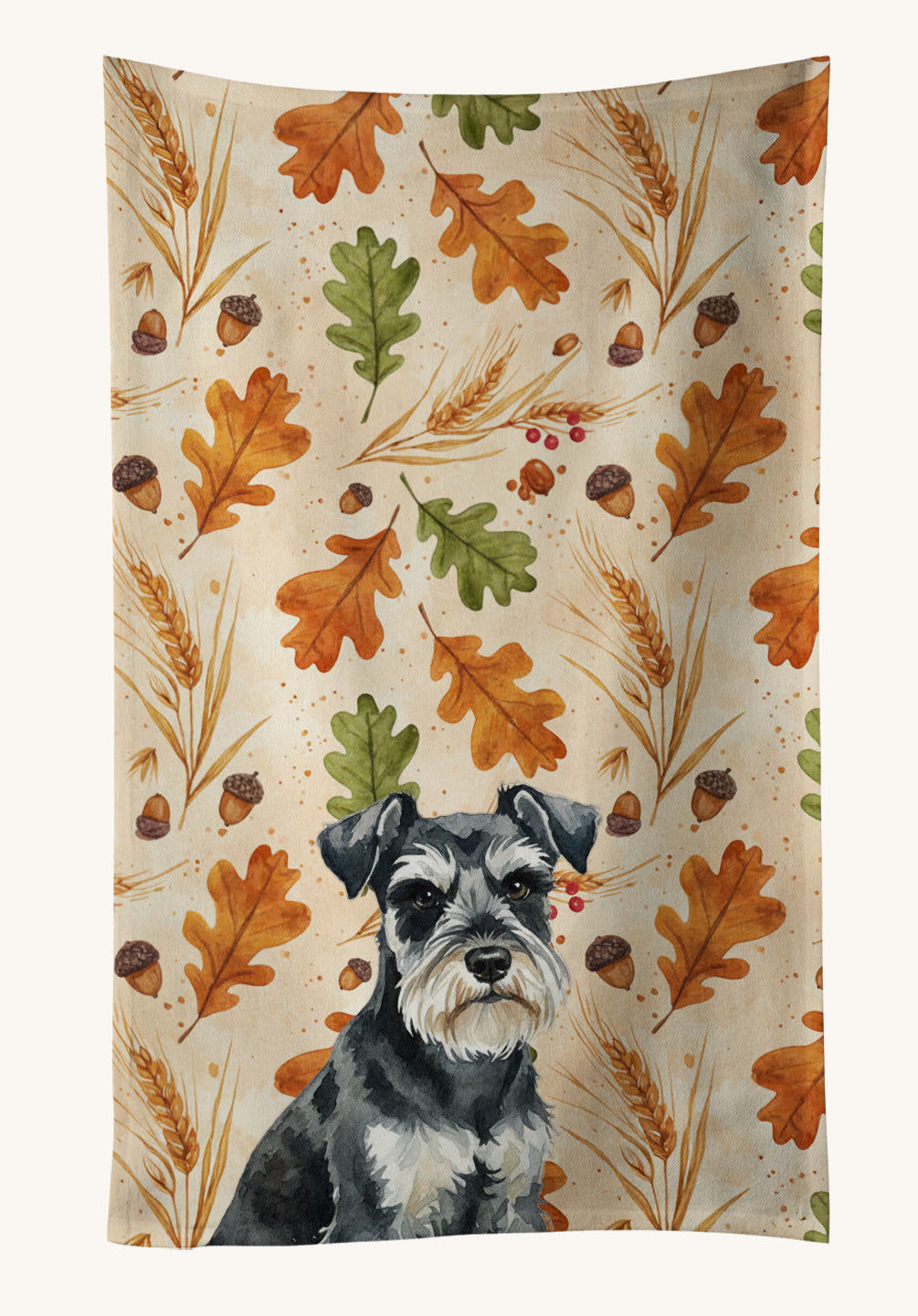 Hand-illustrated Schnauzer Fall Harvest Kitchen Towel