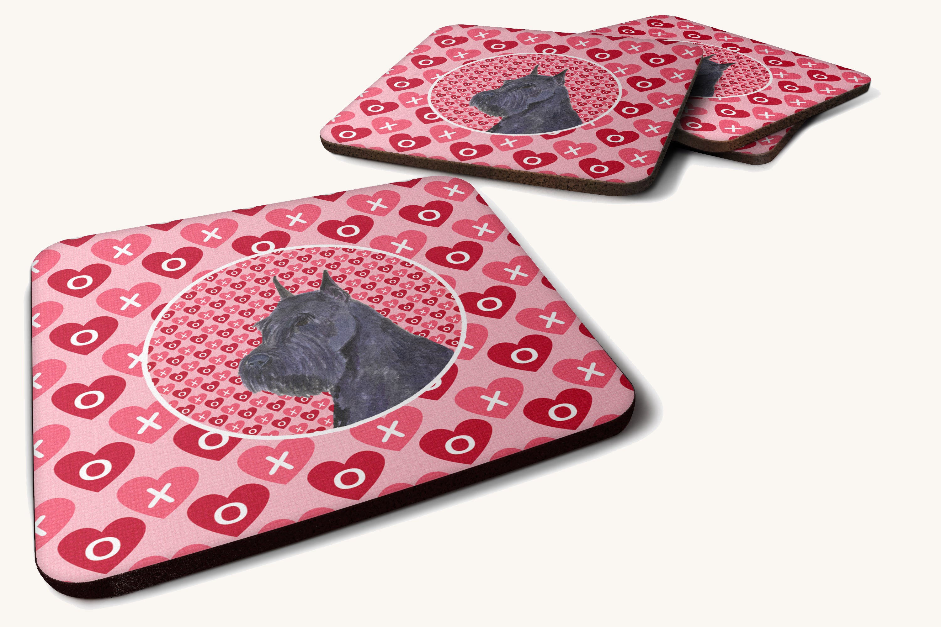 Hand-illustrated Schnauzer Hearts Valentine Coaster Set