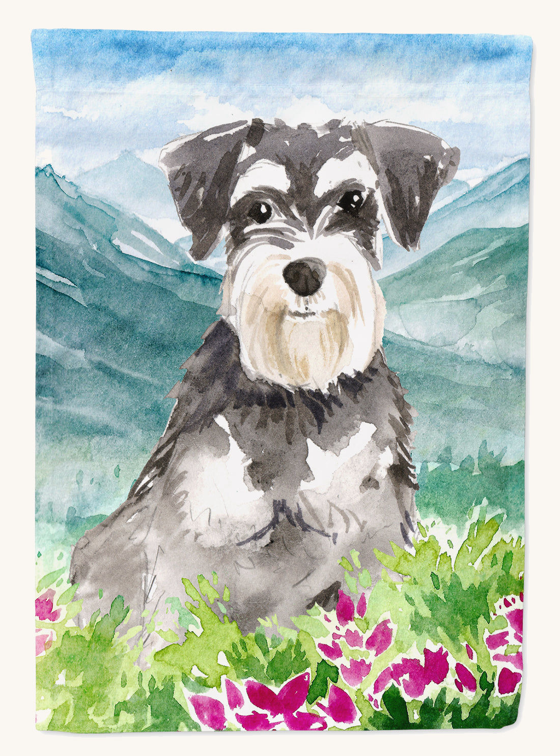 Hand-illustrated Schnauzer Mountain Flowers Garden Flag