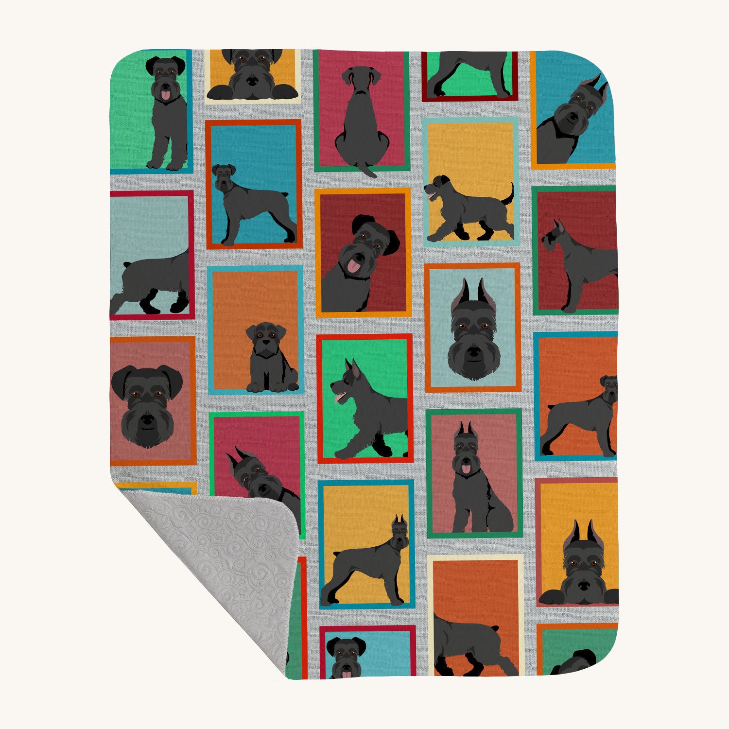 Hand-illustrated Schnauzer Pattern Quilted Throw Blanket