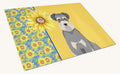 Hand-illustrated Schnauzer Summer Sunflowers Glass Cutting Board