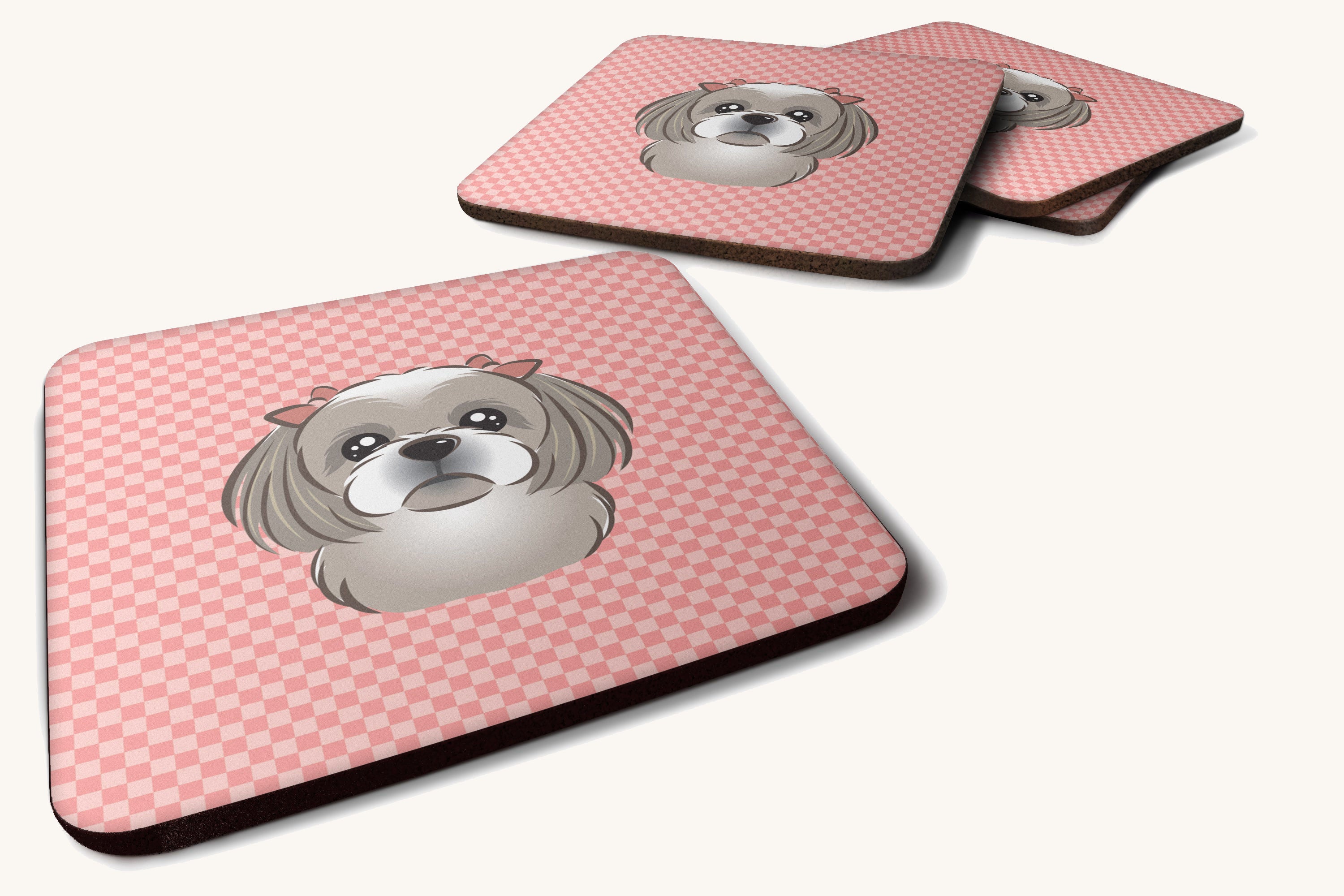 Hand-illustrated Shih Tzu Checkerboard Foam Coasters