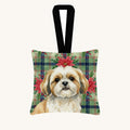 Hand-illustrated Shih Tzu Christmas Poinsettias Fabric Ornament