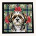 Hand-illustrated Shih Tzu Christmas Poinsettias Framed Metal Print